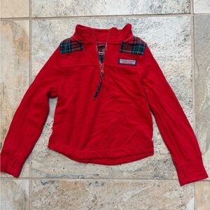 Vineyard Vines Red Kids Half-Zip Sweatshirt with Plaid Accents